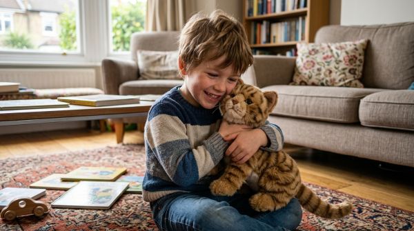 Contourner l'envie de chien d'un enfant avec une peluche chat réaliste